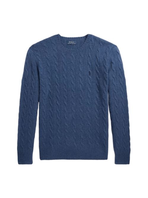 Maglia da uomo in misto lana e cashmere con lavorazione a trecce, colore rustic navy POLO RALPH LAUREN | 710876762017